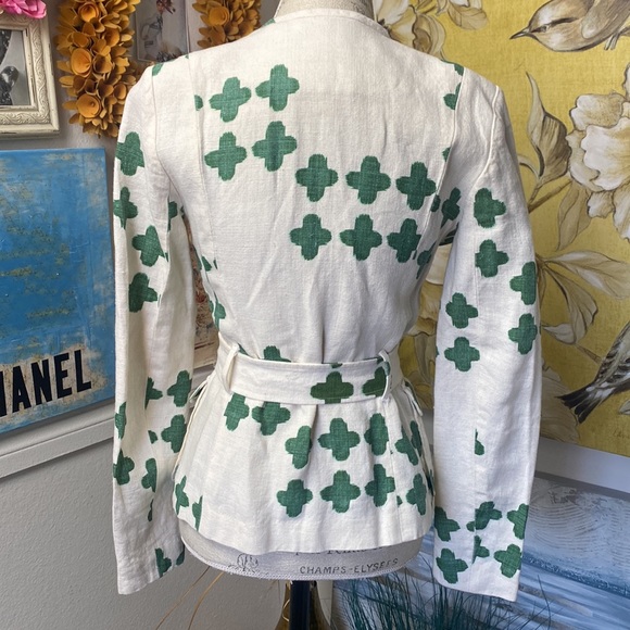 Summer Blazer with a belt white green Size S Linen St. Patric Lucky Jacket - Picture 4 of 15